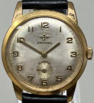 A gentleman's gold plated Jovial wristwatch, on a later leather strap