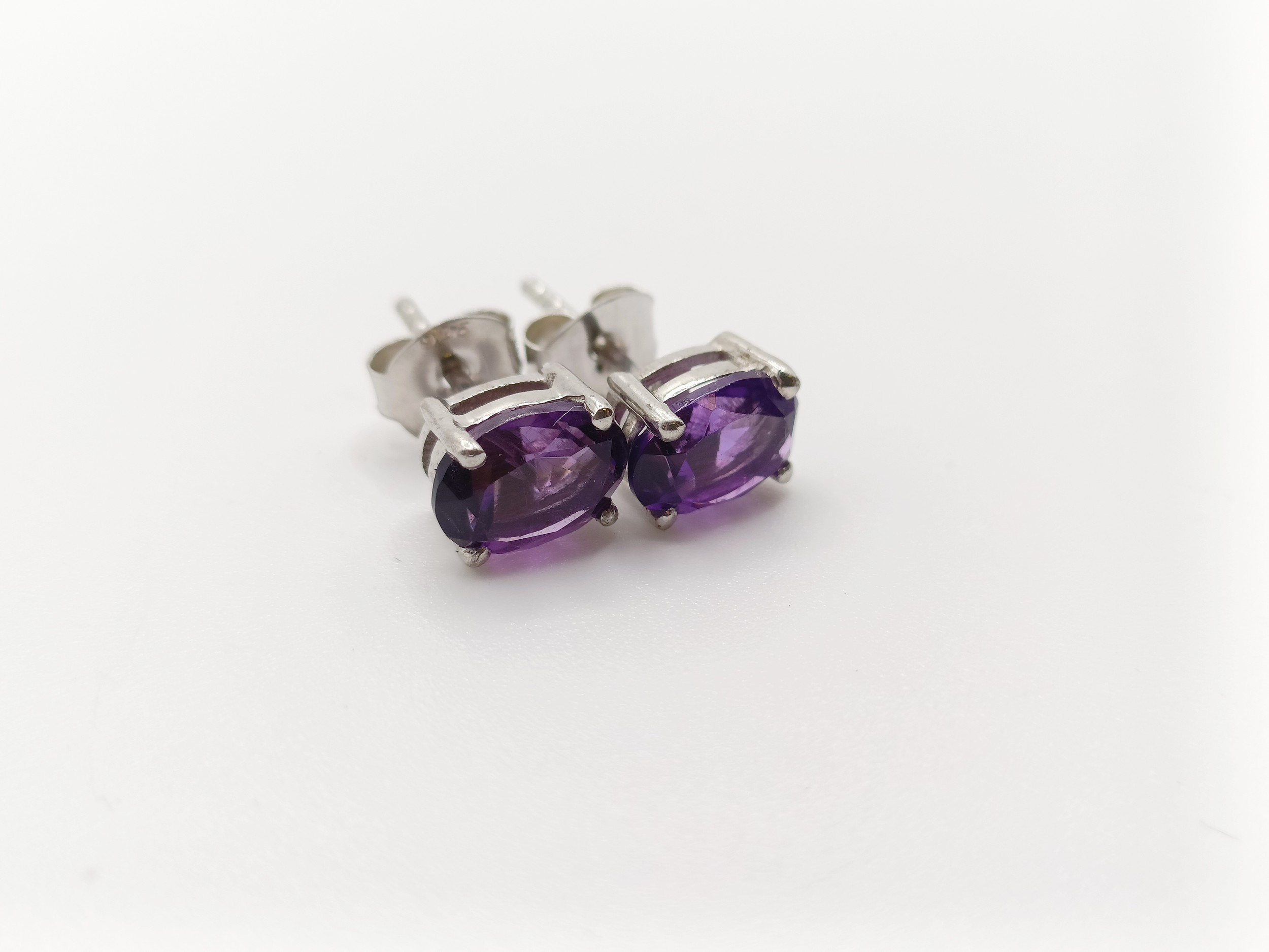 A pair of amethyst studs, in silver - Image 2 of 6