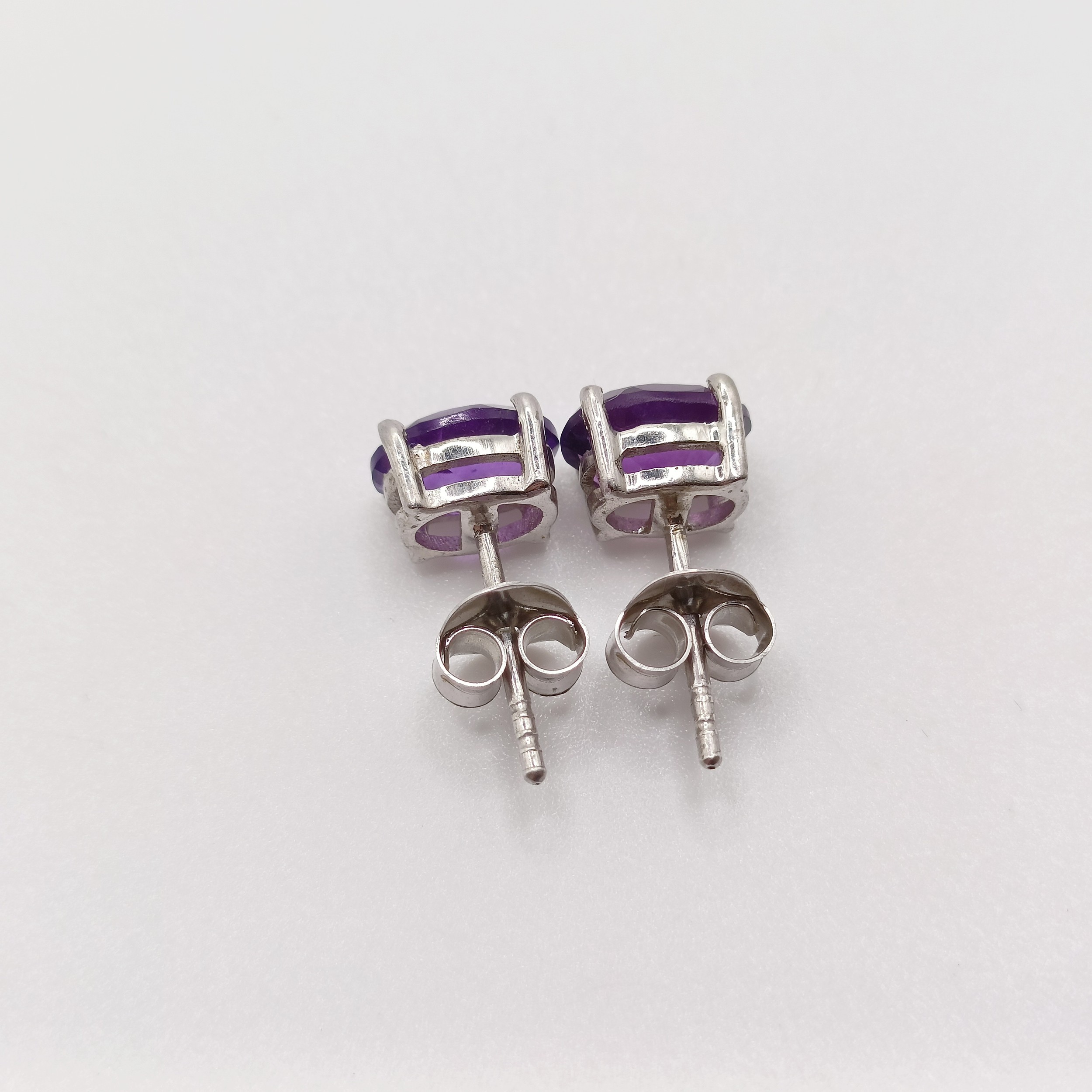 A pair of amethyst studs, in silver - Image 5 of 6