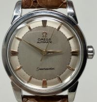 A gentleman's stainless steel Omega Seamaster Automatic wristwatch, on a later leather strap watch