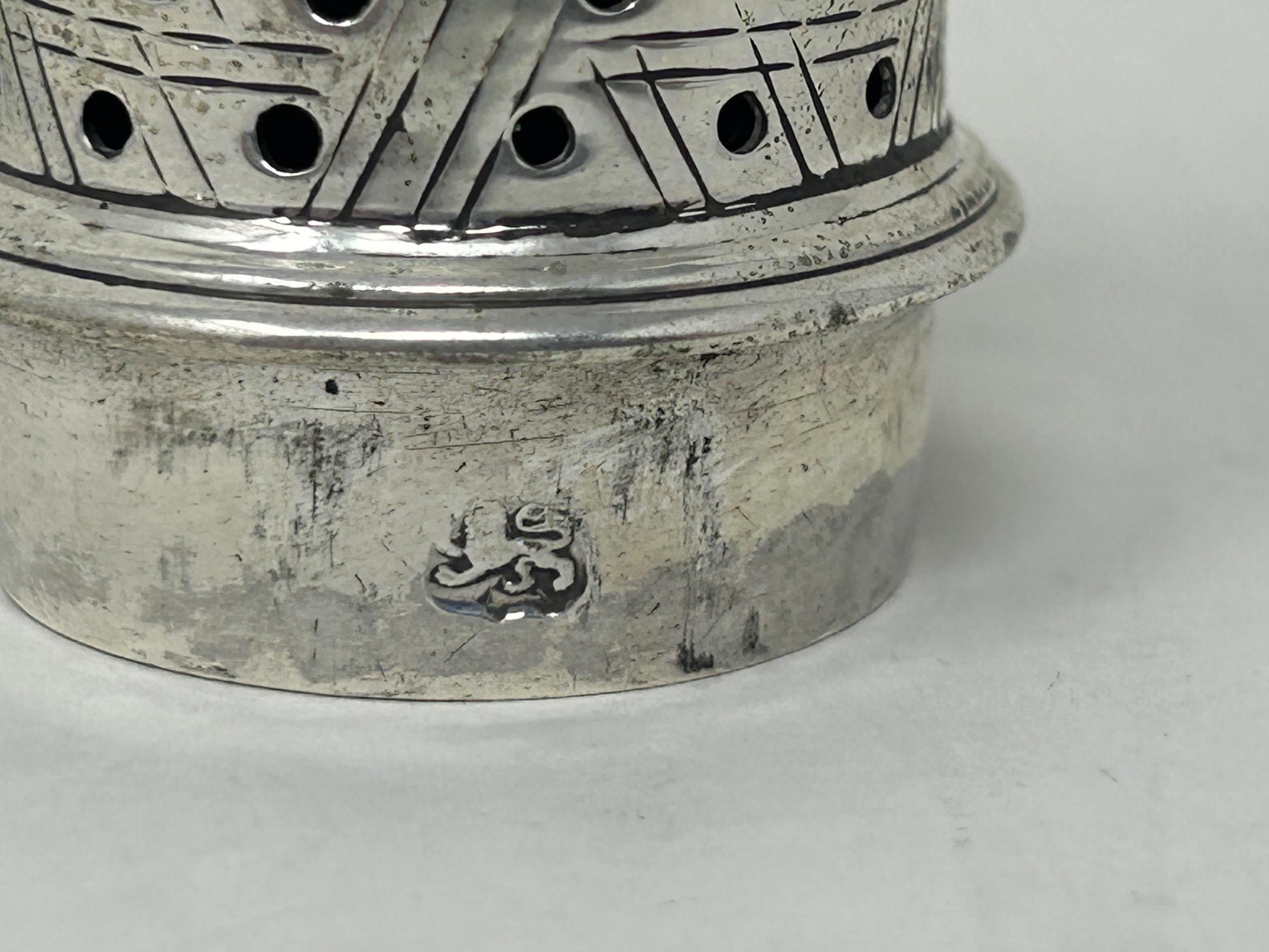 A George III silver sifter, marks rubbed, 2.2 ozt, 14 cm high - Image 4 of 7