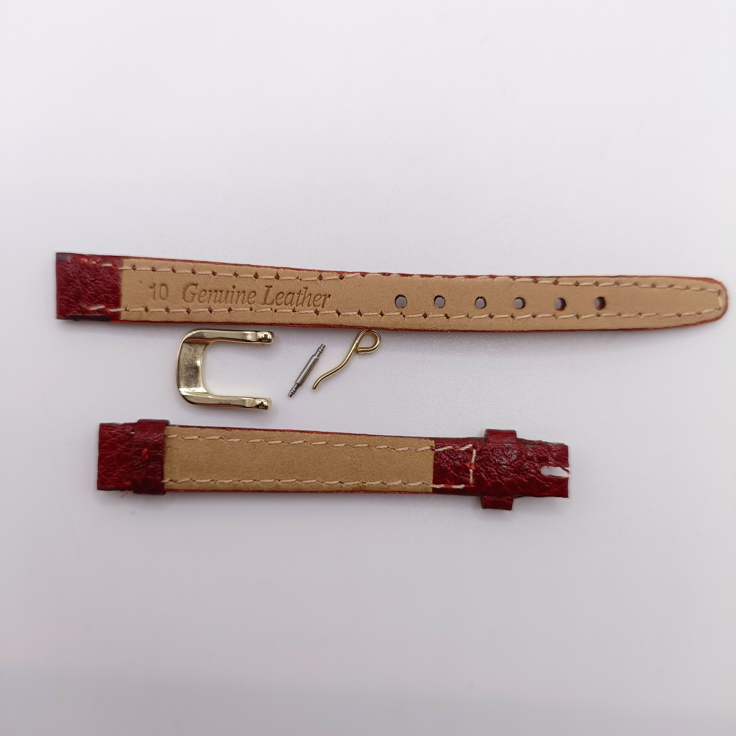 A brown/red leather watch strap, with a fastener, lug width 10mm - Image 5 of 5