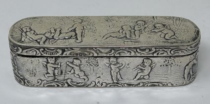 A Continental silver box, decorated children, import marks for 1896, 2.8 ozt