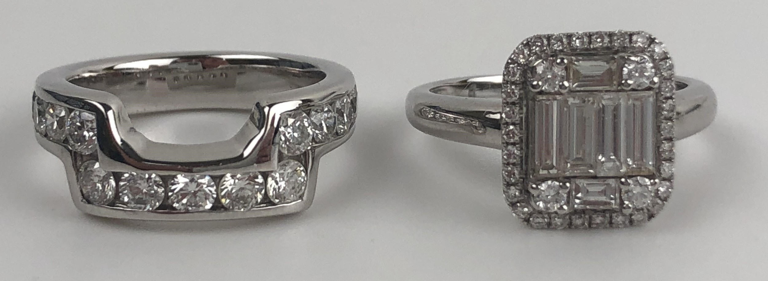 An 18ct white gold and diamond solitaire ring, ring size J, and a matching interlocking half - Image 3 of 7