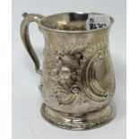 A George III silver mug, marks rubbed, later decorated, 5.1 ozt