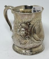 A George III silver mug, marks rubbed, later decorated, 5.1 ozt