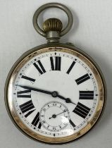 A silver plated open face pocket watch