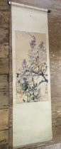 A Chinese scroll print some tears, browning/foxing and creases