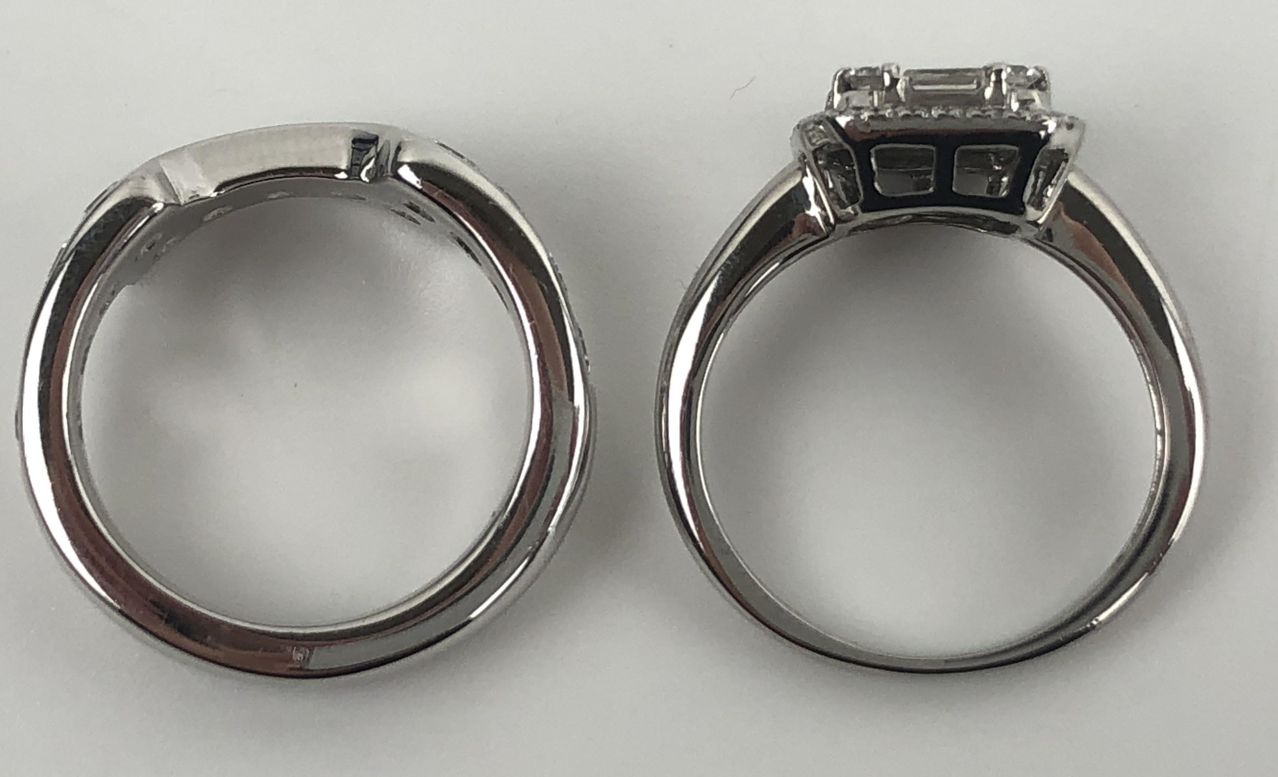 An 18ct white gold and diamond solitaire ring, ring size J, and a matching interlocking half - Image 6 of 7