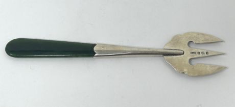 An Edward VII silver and nephrite fork, Birmingham 1905