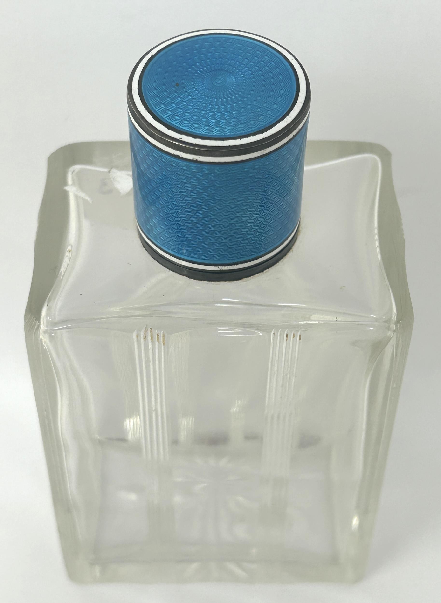 A silver, blue and white enamel topped glass perfume bottle, 12 cm high - Image 2 of 5