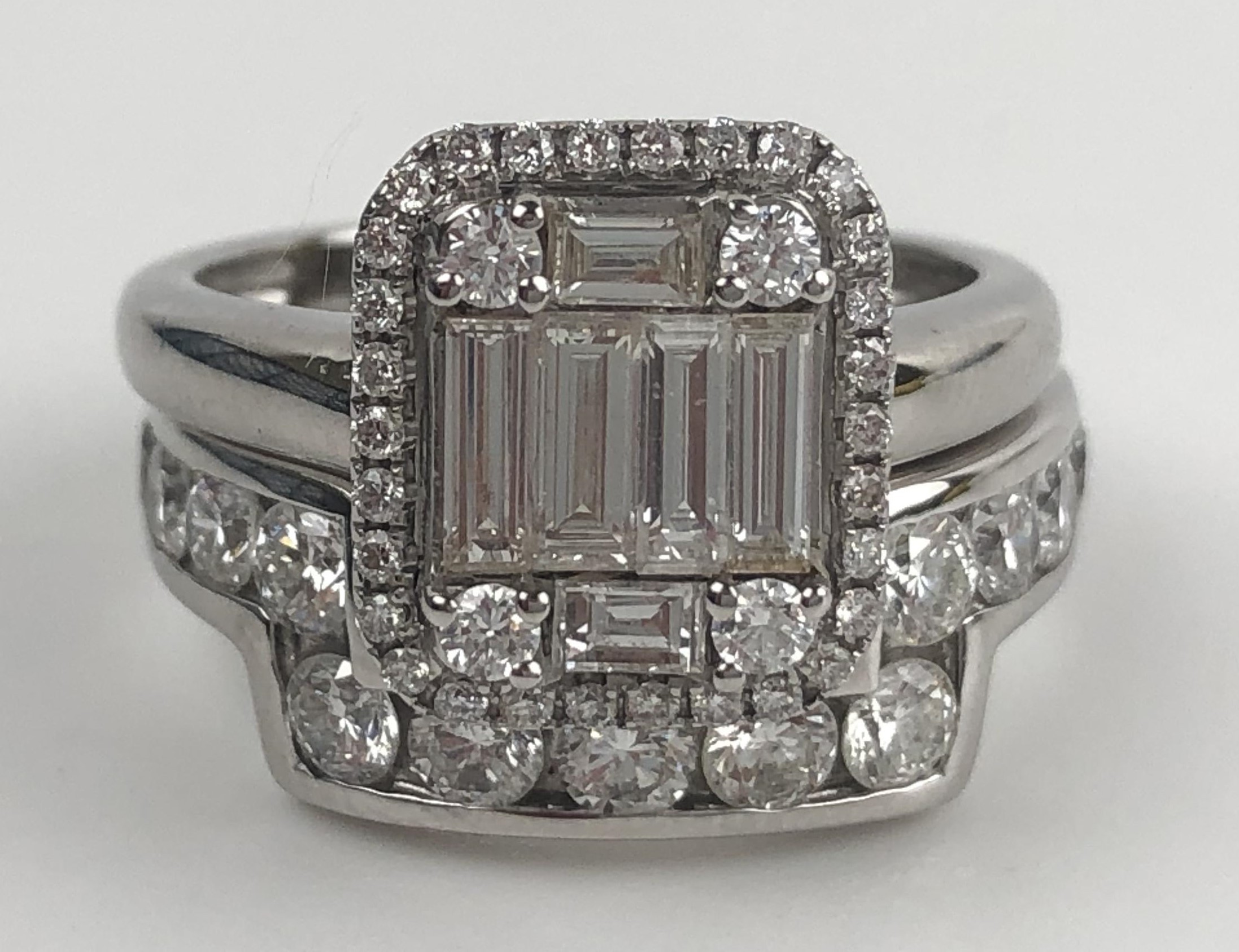 An 18ct white gold and diamond solitaire ring, ring size J, and a matching interlocking half - Image 2 of 7