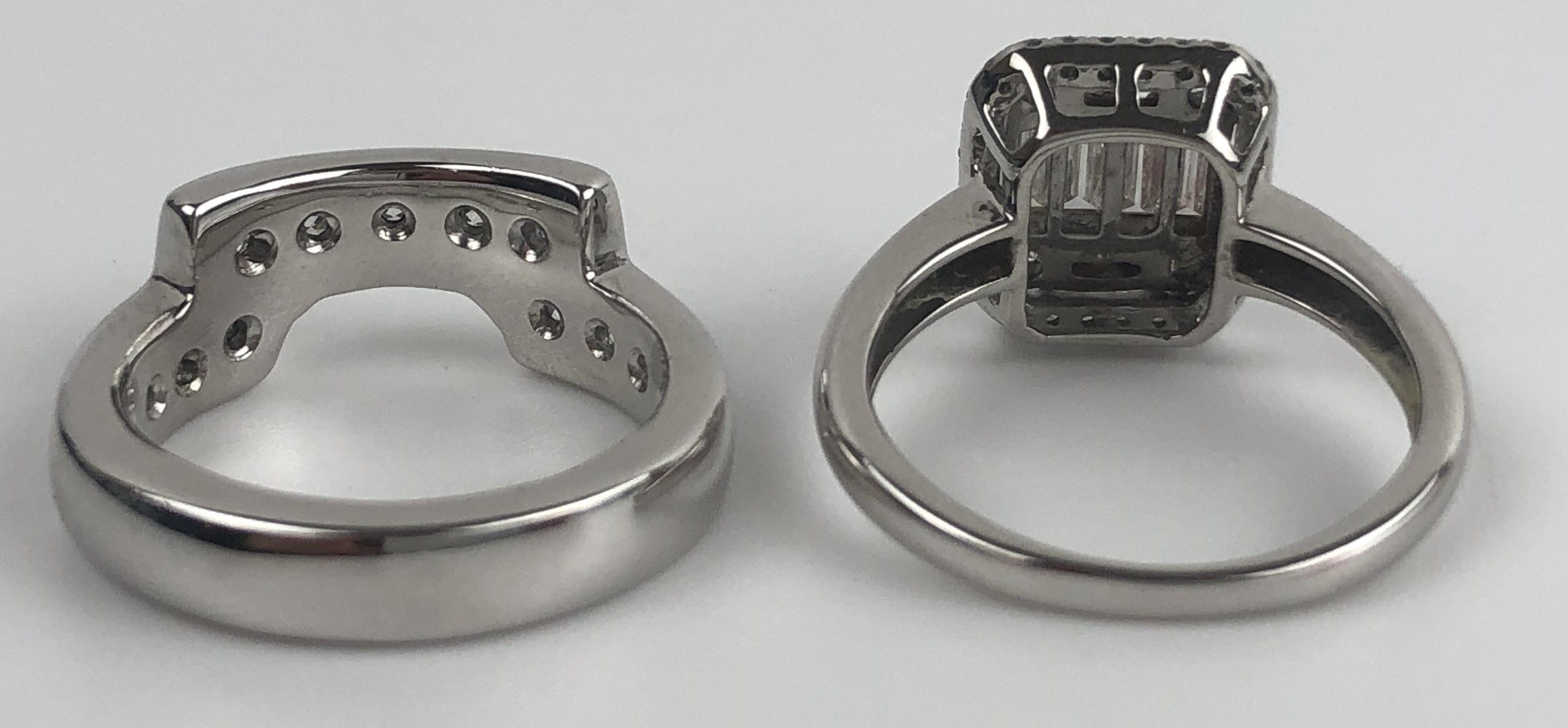 An 18ct white gold and diamond solitaire ring, ring size J, and a matching interlocking half - Image 4 of 7