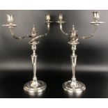 A pair of George III silver two branch candelabra, London 1788, 85.4 ozt (2)