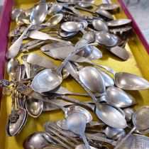 Assorted sterling silver coloured metal and silver plated spoons (qty)