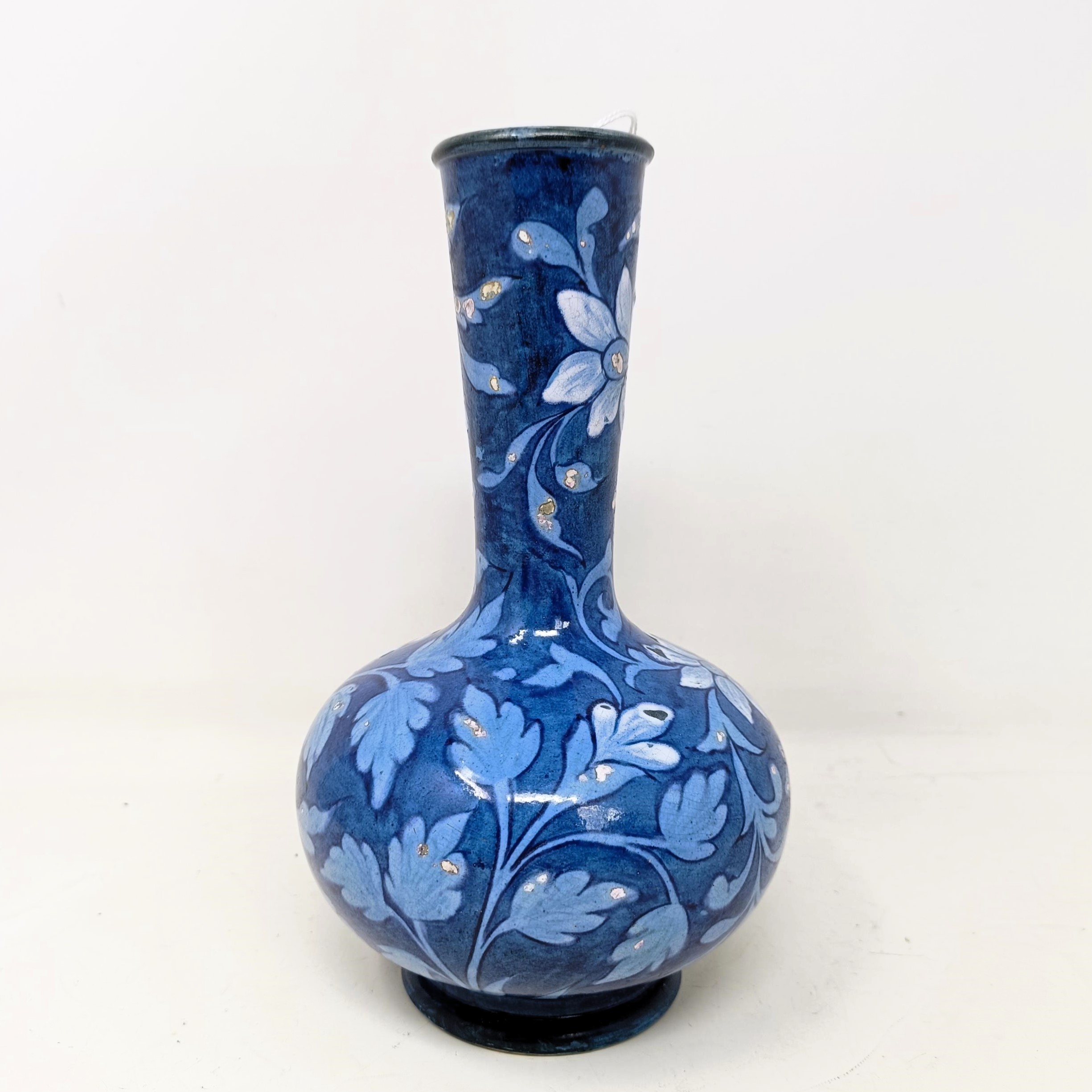 A Doulton Faience vase, by Mina L Crawley, blue ground, decorated flowers, 21 cm high No chips, - Image 2 of 5