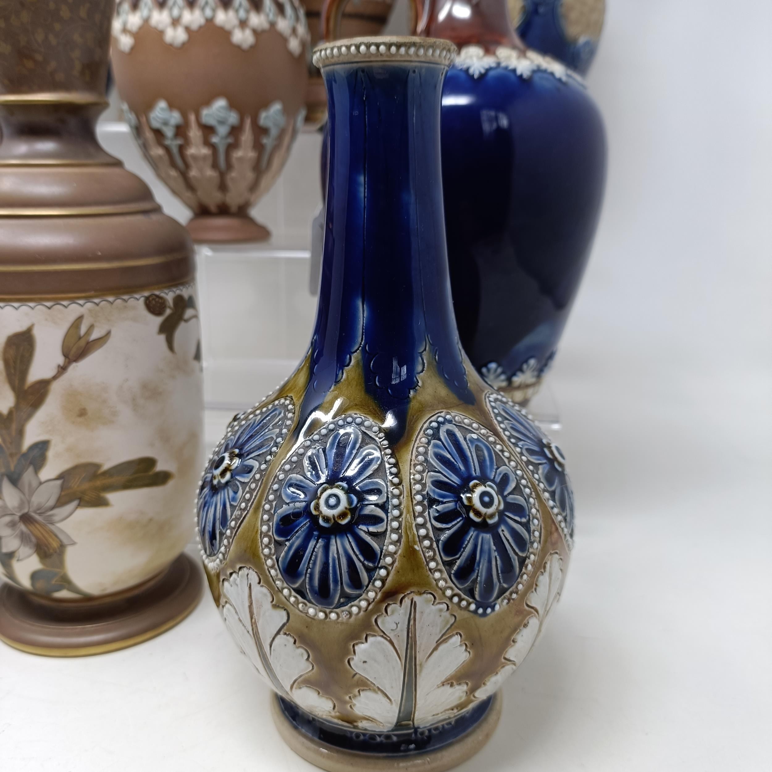A Doulton vase, decorated flowers, 23 cm high, a Doulton Lambeth spirit flask, by Bessie Newberry, - Image 5 of 43