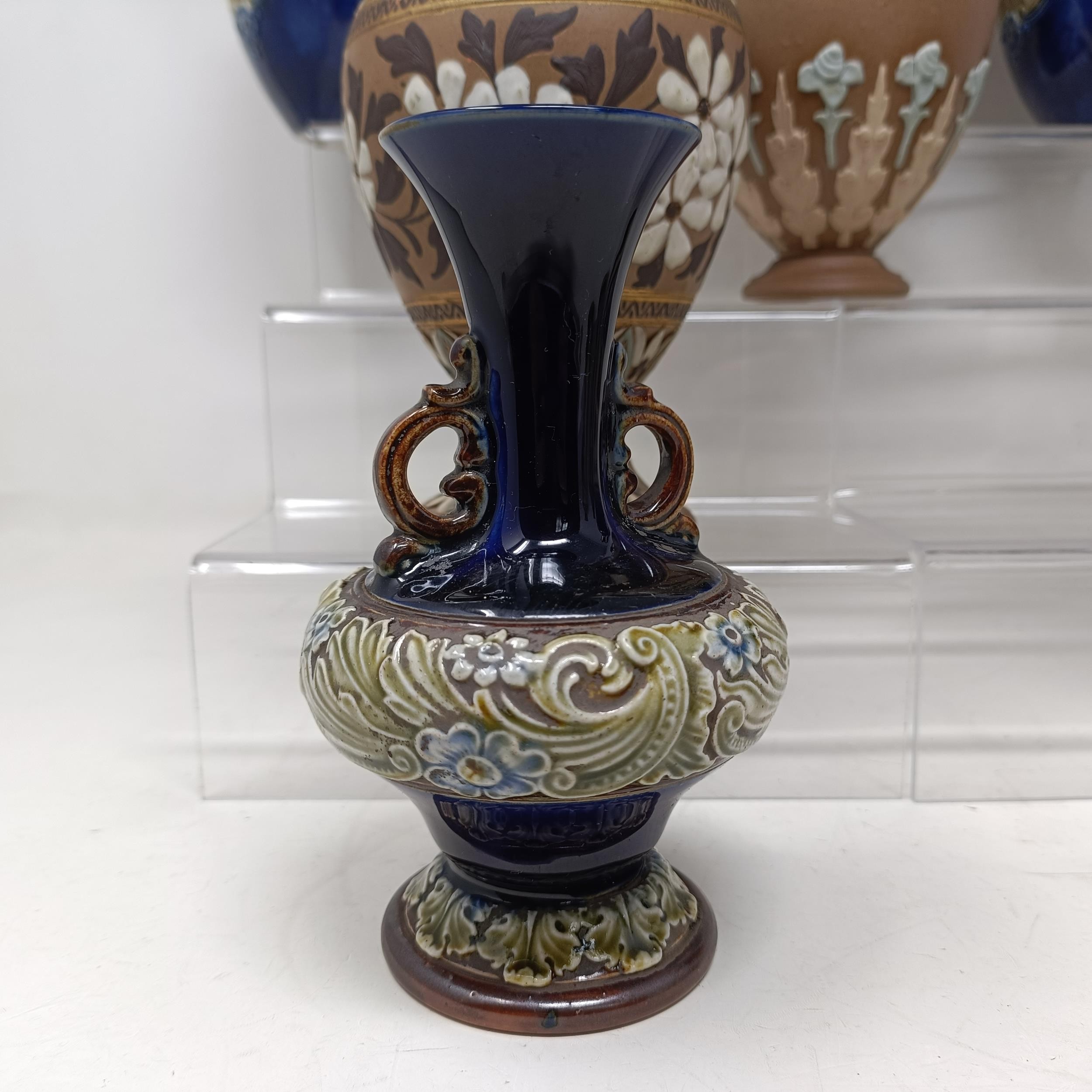 A Doulton vase, decorated flowers, 23 cm high, a Doulton Lambeth spirit flask, by Bessie Newberry, - Image 14 of 43
