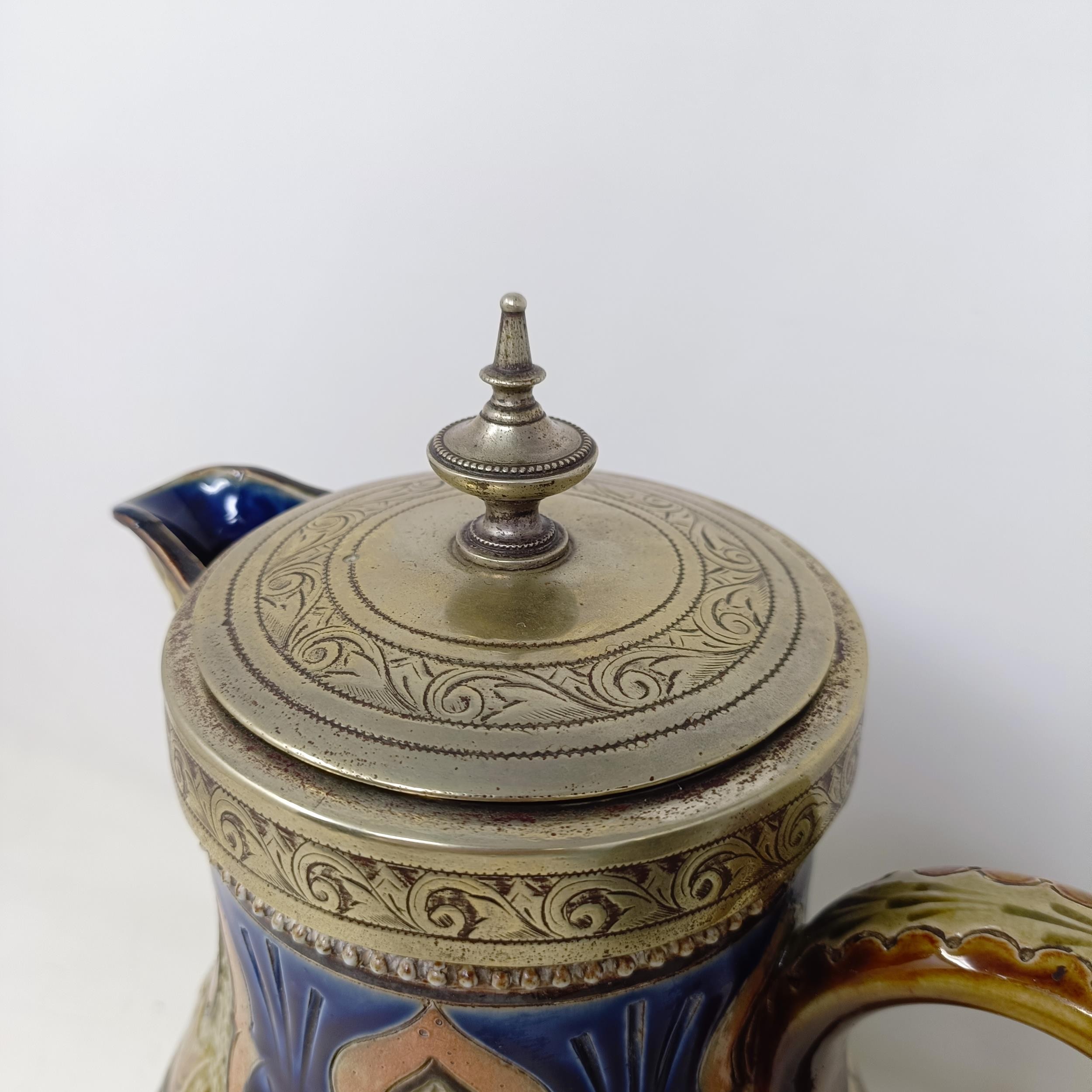 A Doulton Lambeth jug, by Elizabeth M Small, decorated flowers, with a silver plated mount and - Image 6 of 12