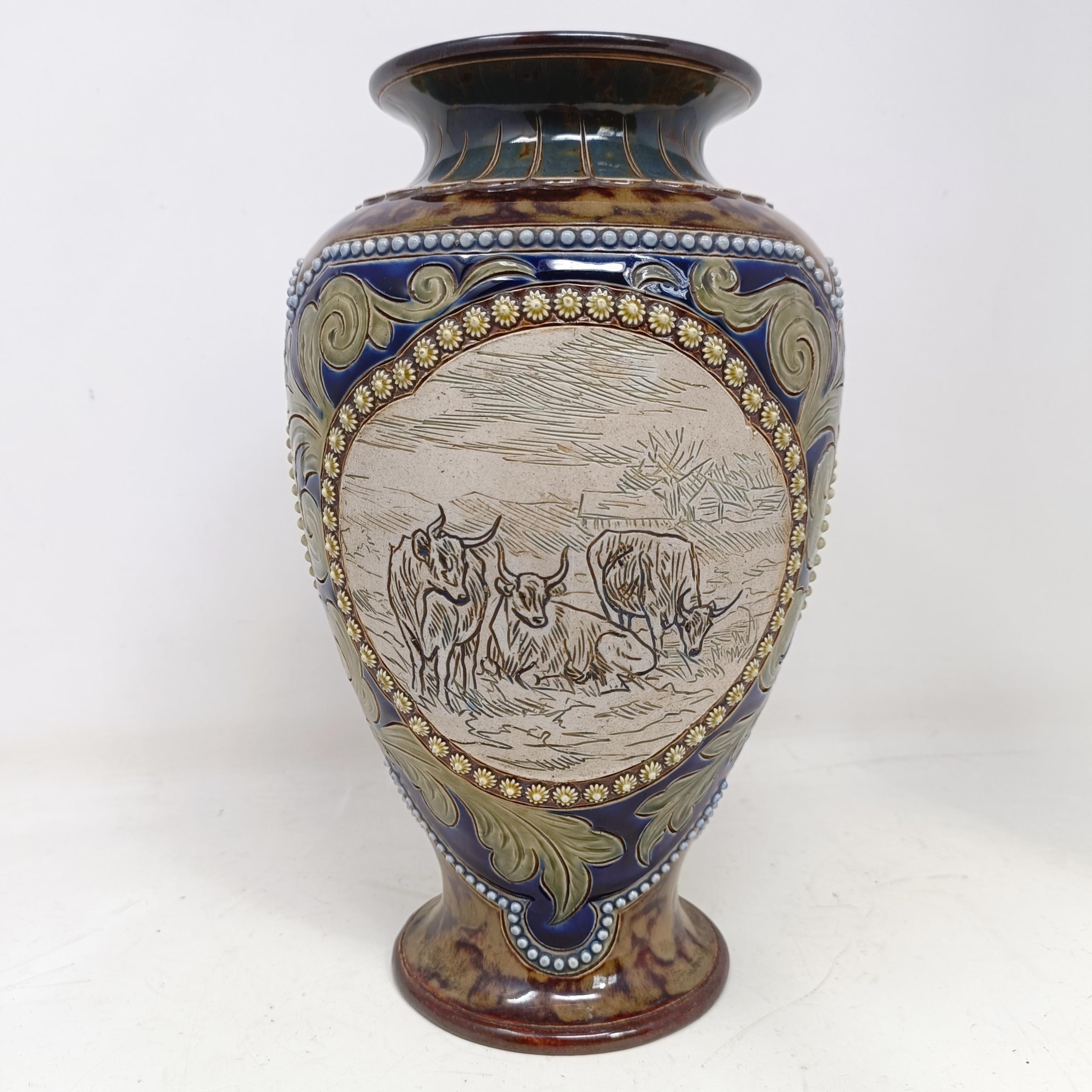 A Royal Doulton vase, by Hannah Barlow, decorated with cows, 27 cm high Chip to base, most of - Image 3 of 7