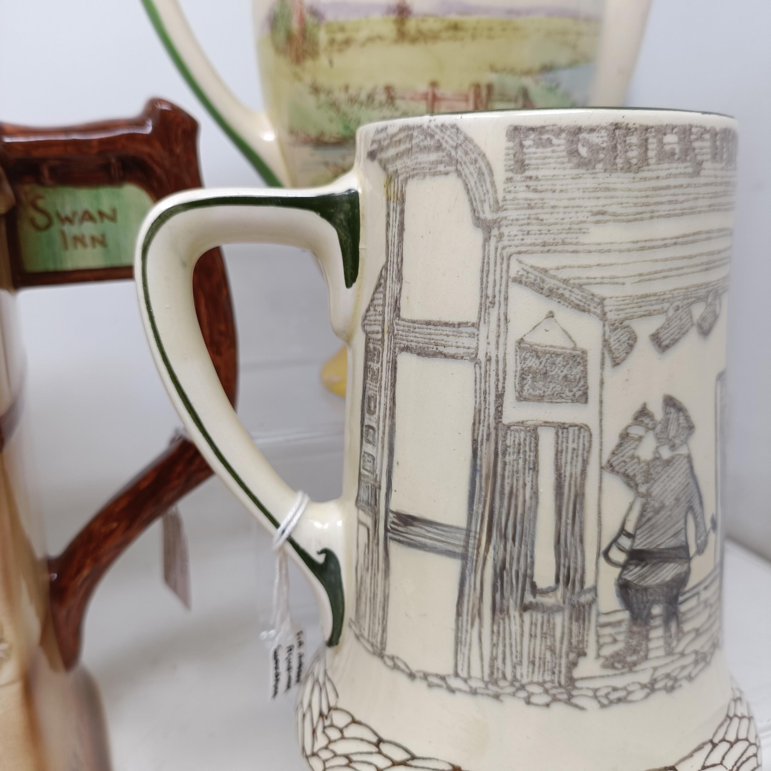 A Royal Doulton Dickens Ware musical jug, The Gaffers Story, 20 cm high, a coffee pot, decorated - Bild 3 aus 28