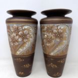 A pair of Doulton Slater vases, decorated flowers, 26 cm high (2) No chips cracks or restoration