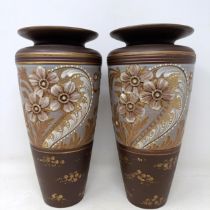 A pair of Doulton Slater vases, decorated flowers, 26 cm high (2) No chips cracks or restoration