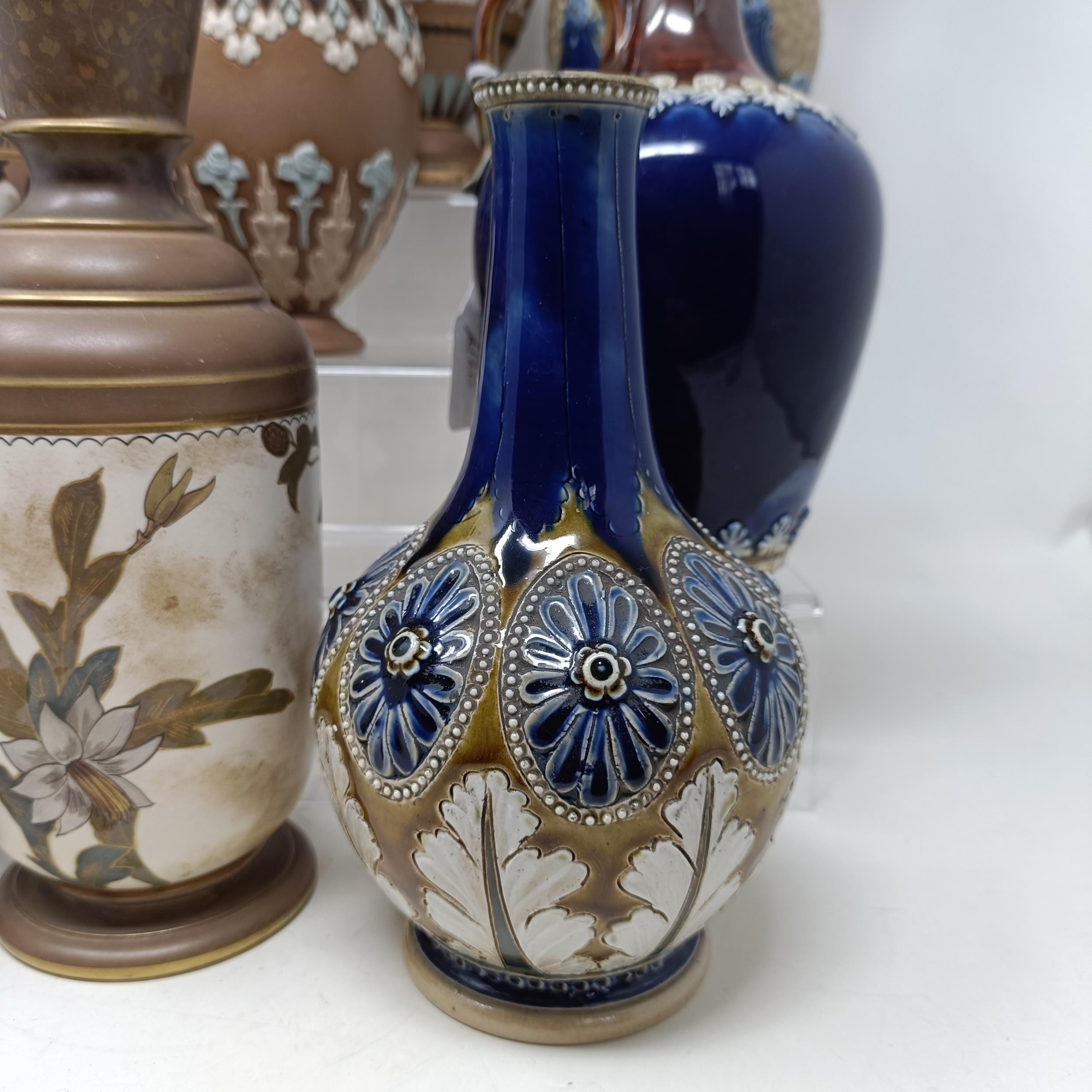 A Doulton vase, decorated flowers, 23 cm high, a Doulton Lambeth spirit flask, by Bessie Newberry, - Image 2 of 43