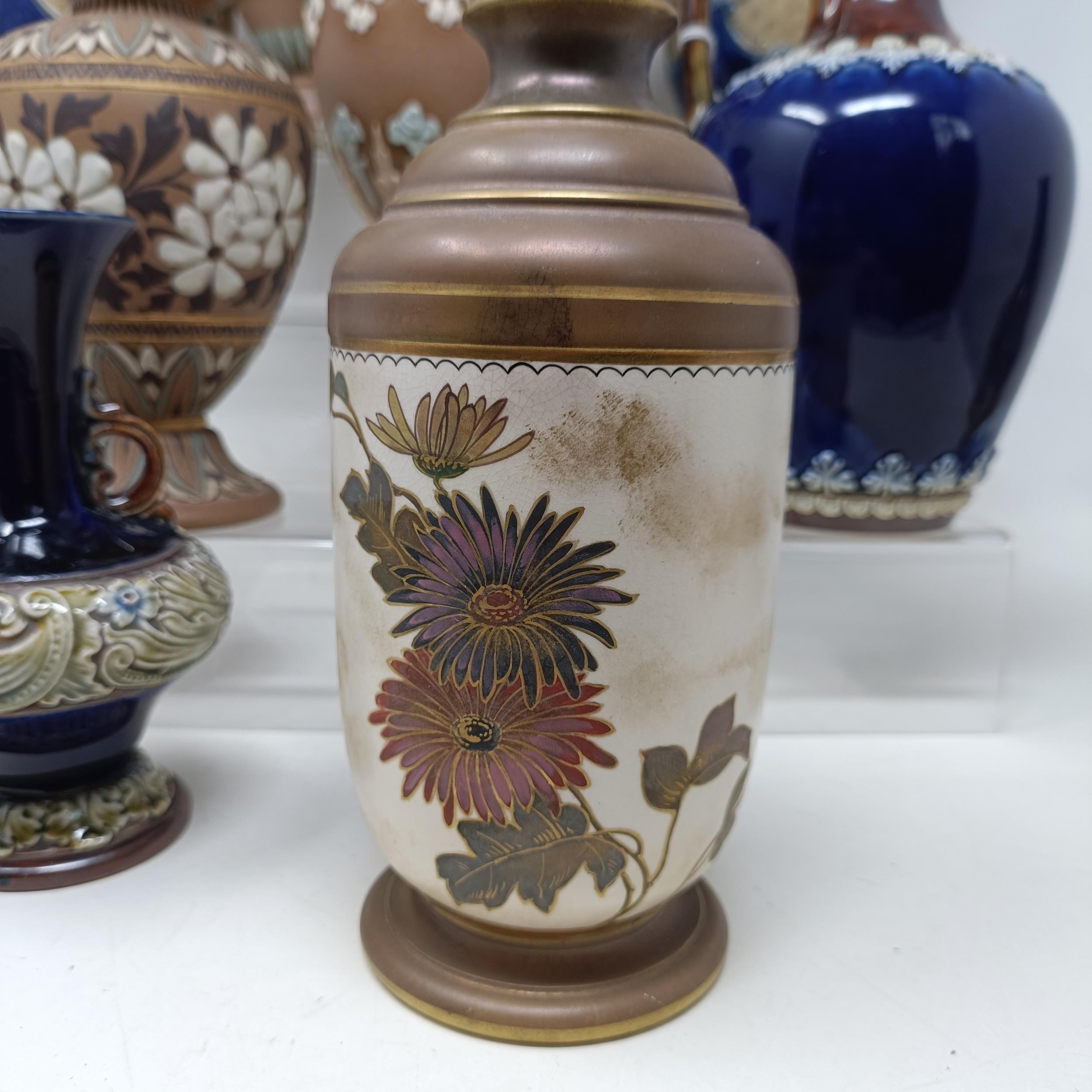 A Doulton vase, decorated flowers, 23 cm high, a Doulton Lambeth spirit flask, by Bessie Newberry, - Image 12 of 43