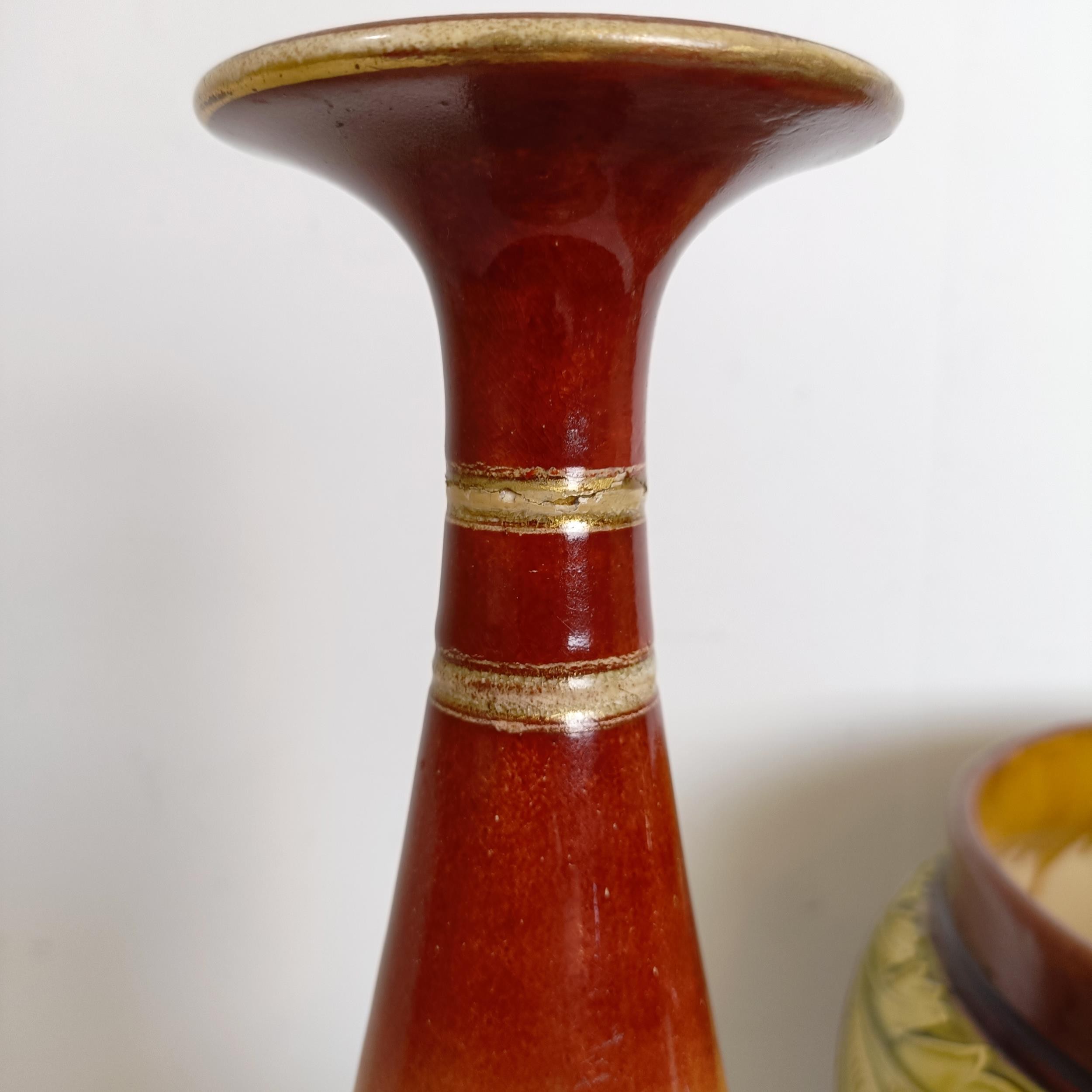 A Royal Doulton vase, decorated with flowers, 43 cm high, a jardinière, 29 cm diameter, and an oil - Image 6 of 19