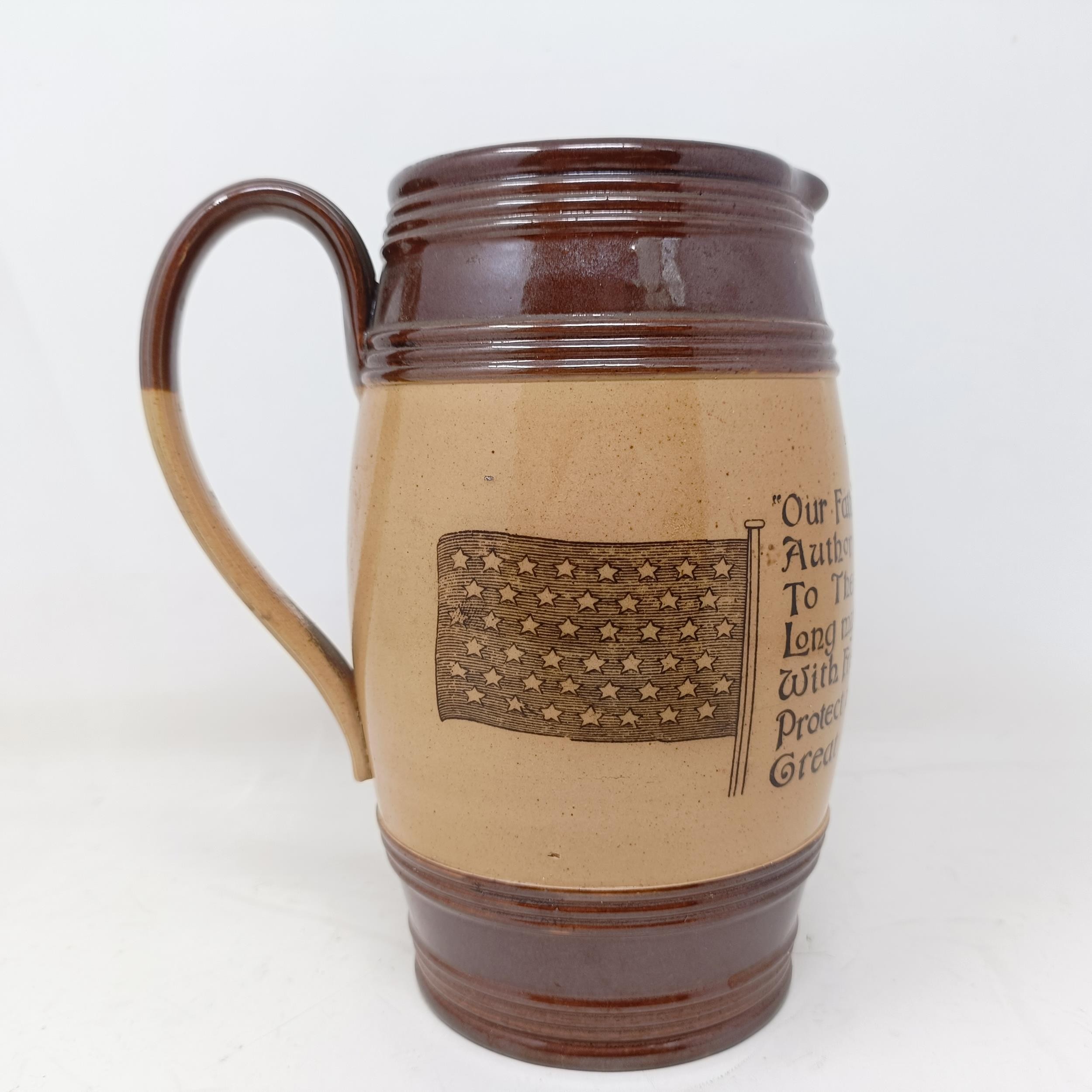 A Doulton Lambeth jug, inscribed with motto, 'America Our Fathers God To Thee Author Of - Image 2 of 7