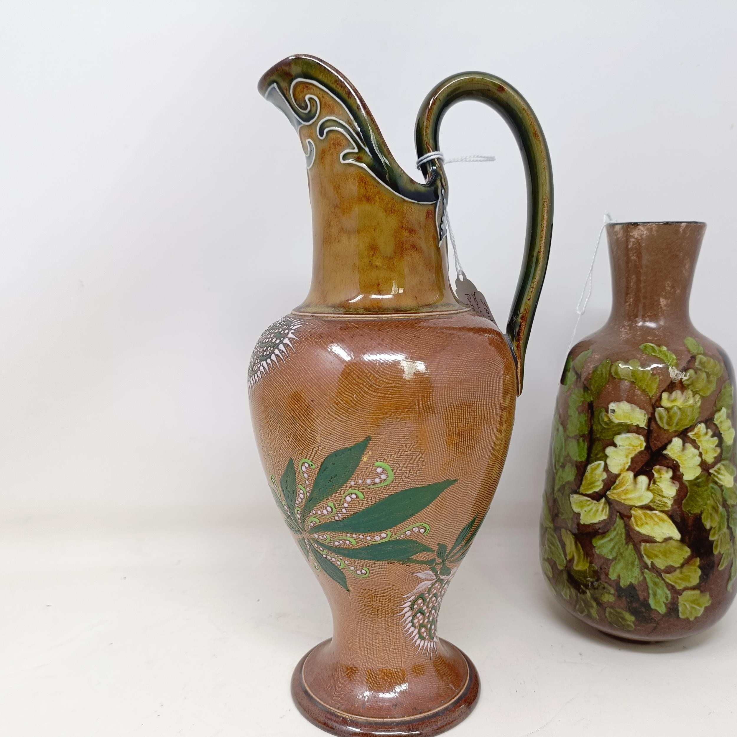 A Doulton Lambeth jug, decorated thistles, 26 cm high, a Royal Doulton bowl, decorated flowers, 18 - Image 8 of 16