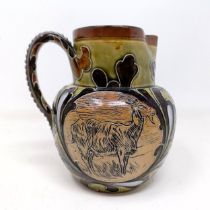 A Doulton Lambeth jug, by Hannah Barlow, decorated goats, 17 cm high No chips, cracks or restoration