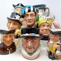 A Royal Doulton character jug, The Falconer D6533, Viking D6496, a Toby jug, Jolly Toby, a character