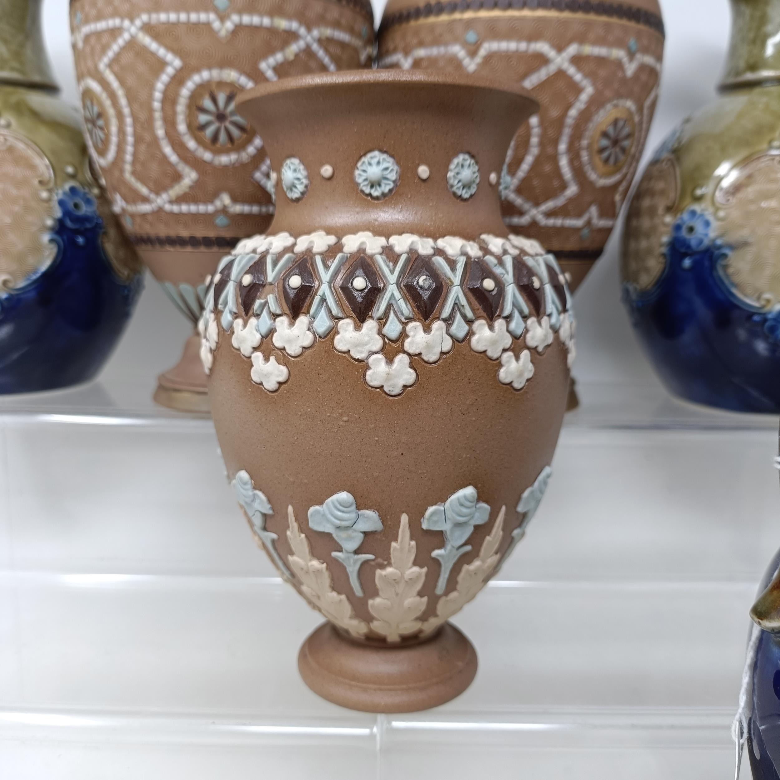 A Doulton vase, decorated flowers, 23 cm high, a Doulton Lambeth spirit flask, by Bessie Newberry, - Image 22 of 43