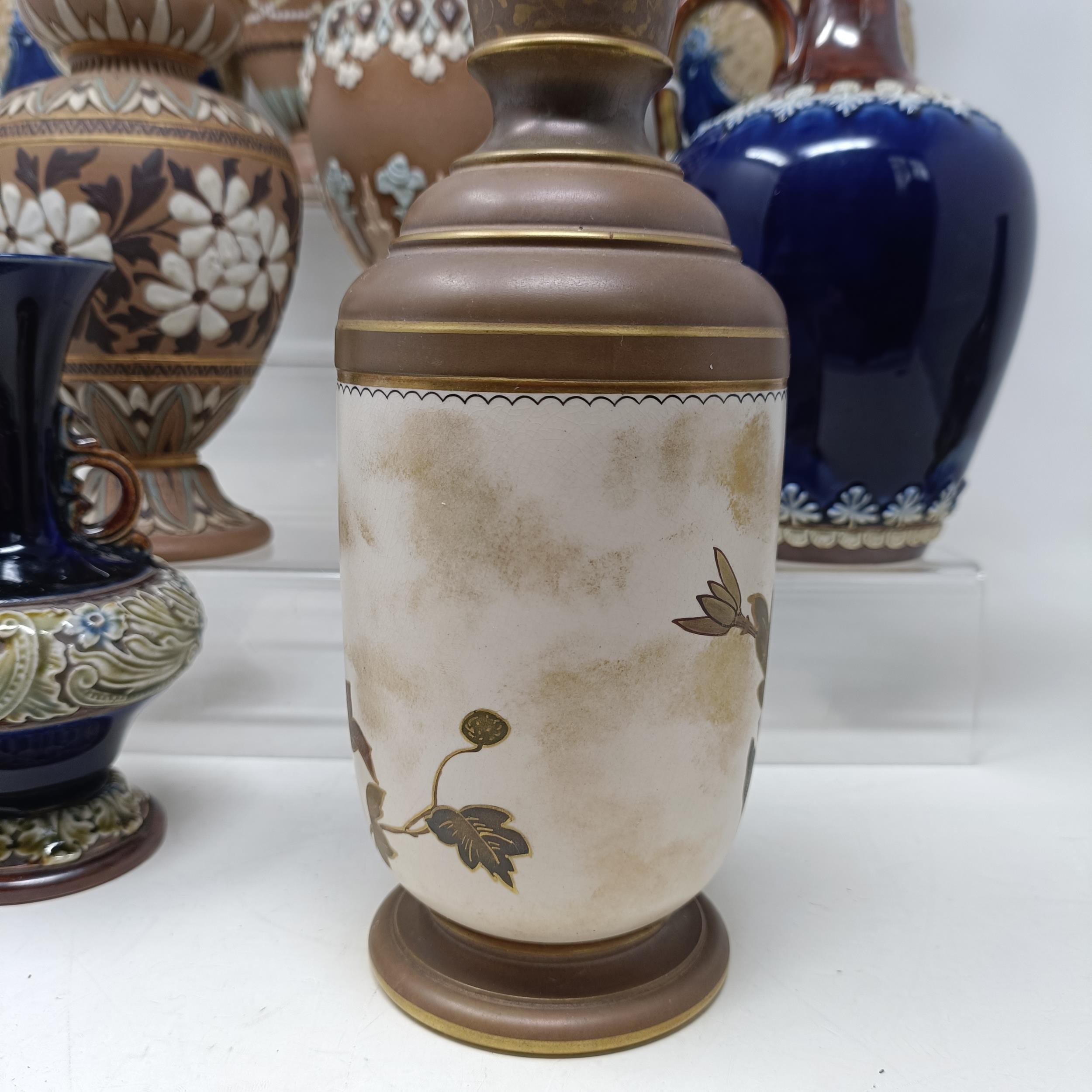 A Doulton vase, decorated flowers, 23 cm high, a Doulton Lambeth spirit flask, by Bessie Newberry, - Image 11 of 43