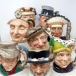 A Royal Doulton character jug, The Poacher D6429, Farmer John, George III D6749, W C Fields D6674,