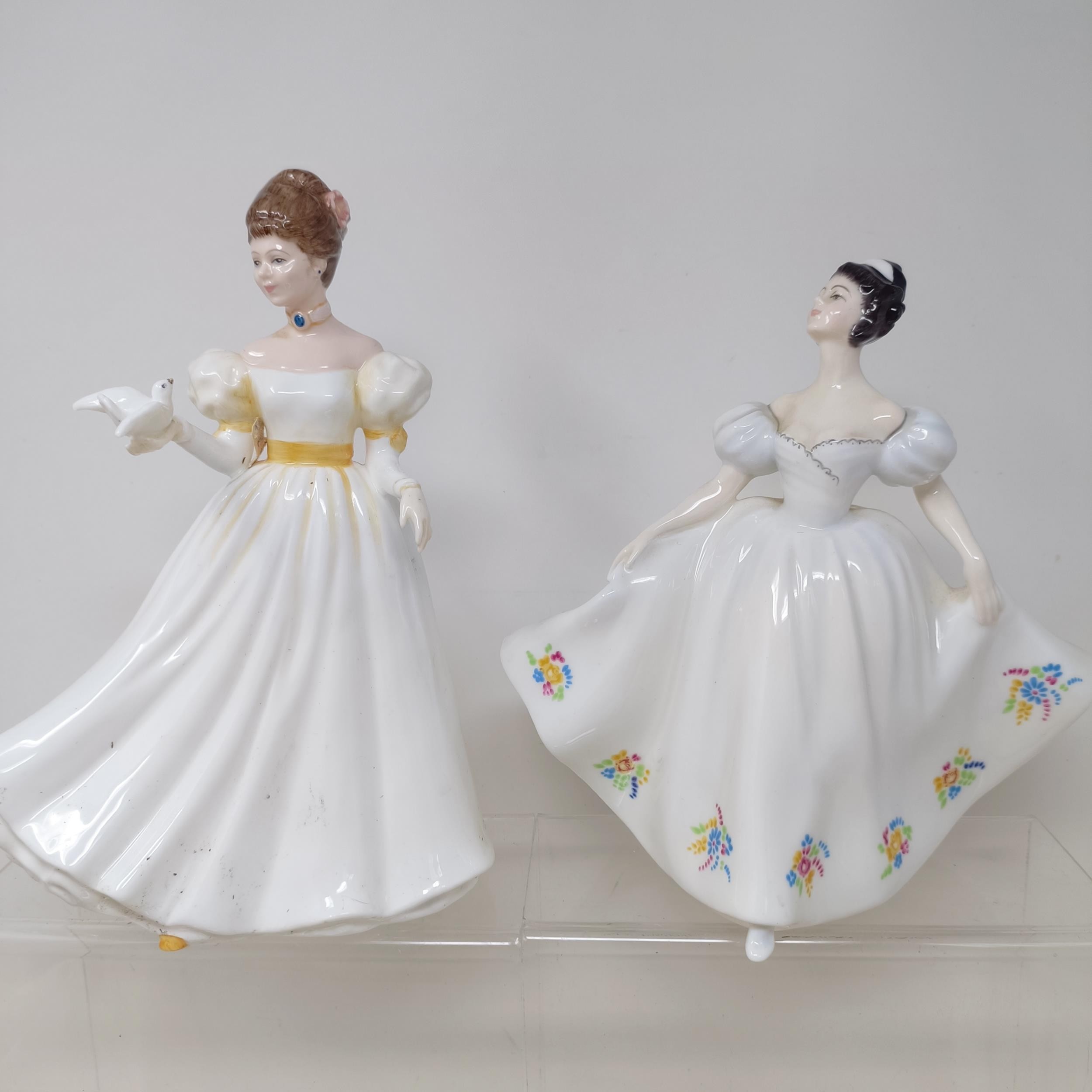 A Royal Doulton figure, Gwynneth Lilac Time HN2137, Faith HN3082, Winter Welcome HN3611, And One For - Image 26 of 30