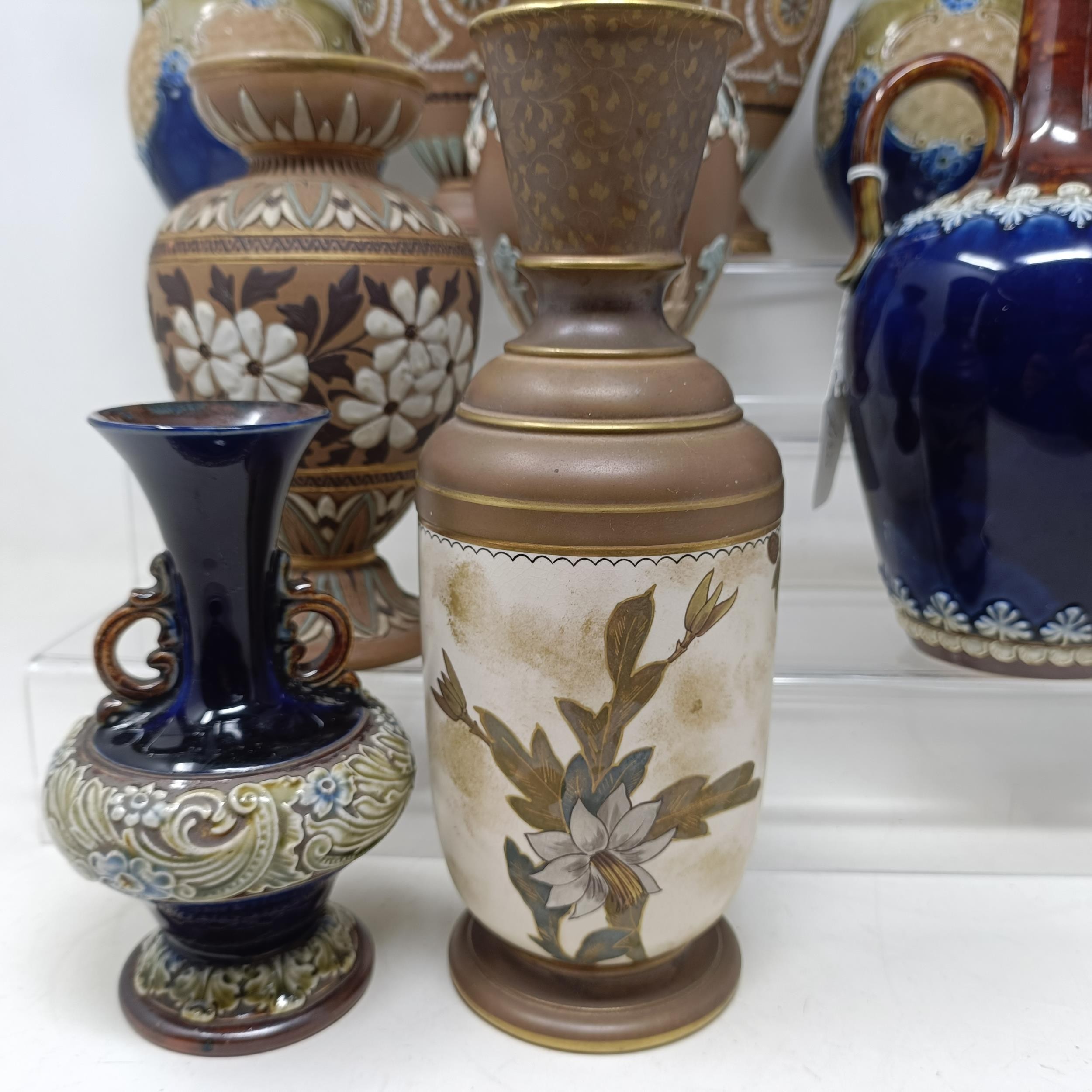 A Doulton vase, decorated flowers, 23 cm high, a Doulton Lambeth spirit flask, by Bessie Newberry, - Image 8 of 43
