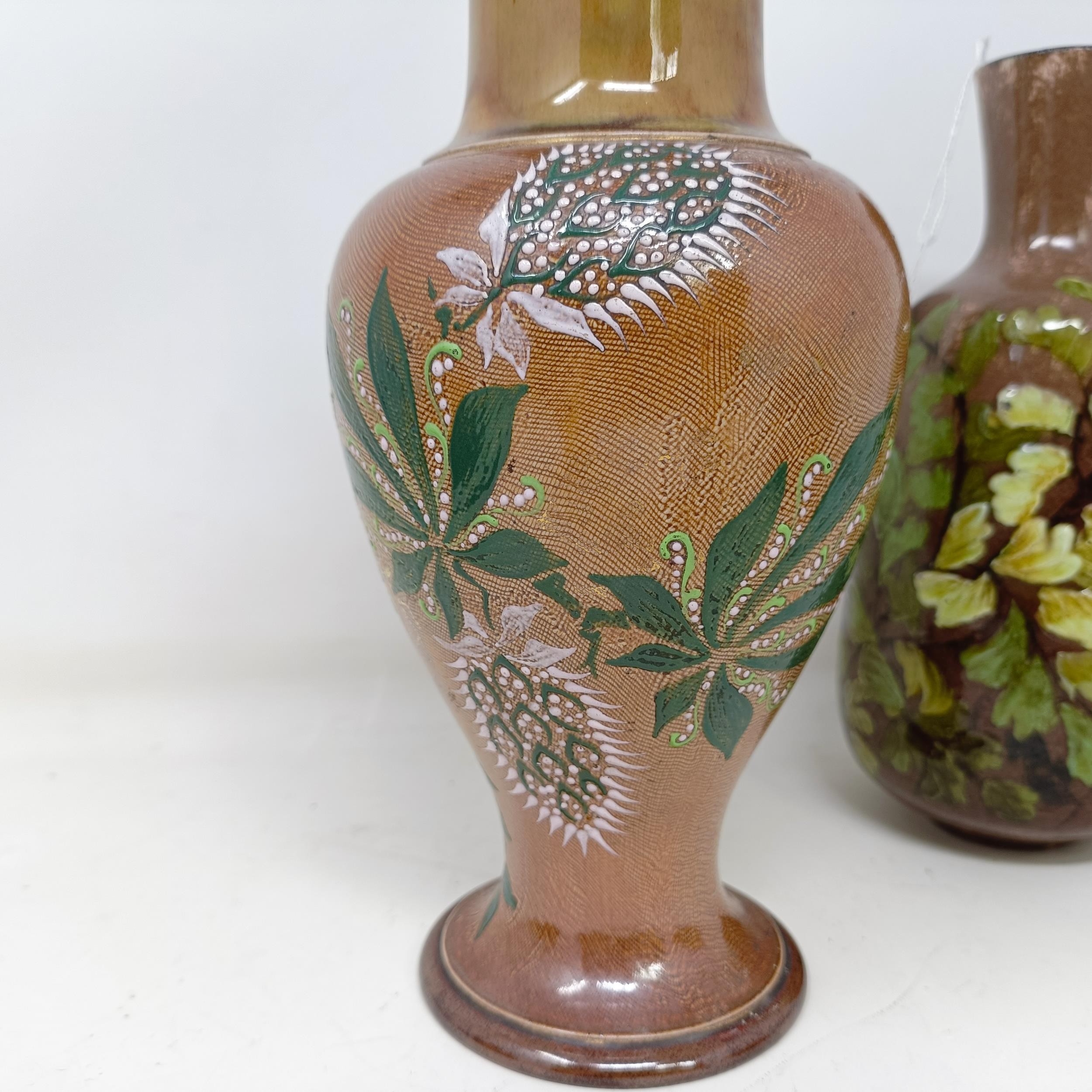 A Doulton Lambeth jug, decorated thistles, 26 cm high, a Royal Doulton bowl, decorated flowers, 18 - Image 10 of 16