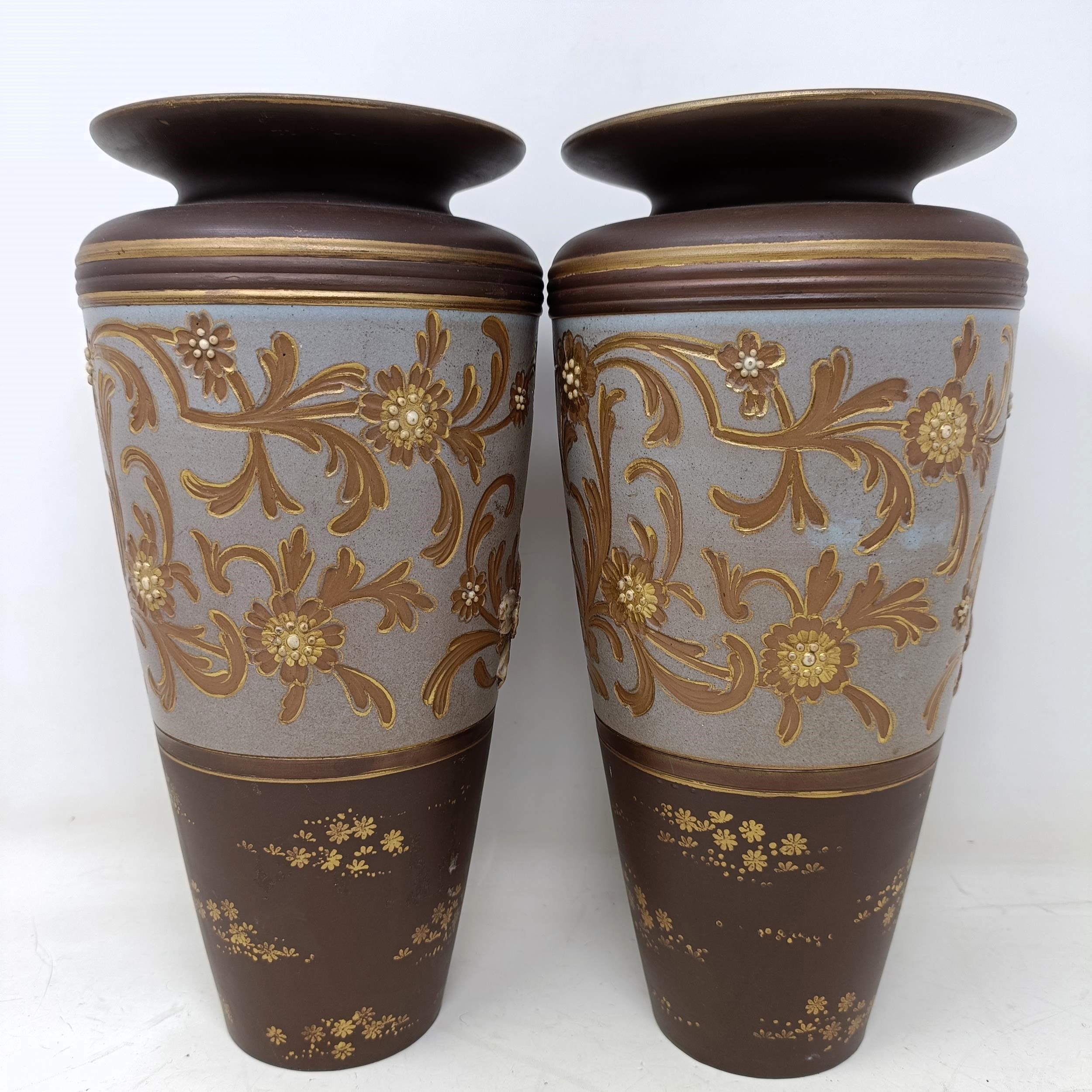 A pair of Doulton Slater vases, decorated flowers, 26 cm high (2) No chips cracks or restoration - Image 2 of 7