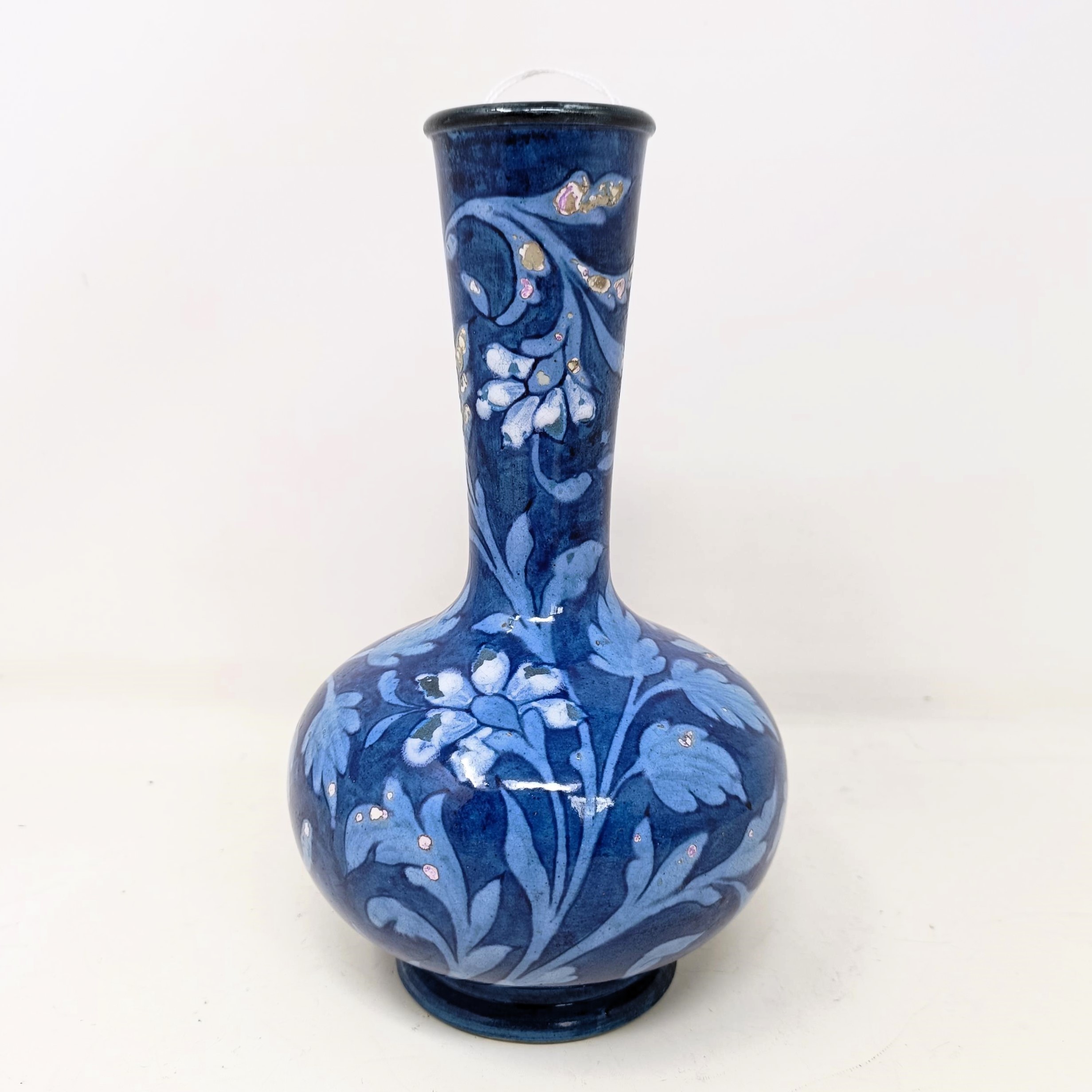 A Doulton Faience vase, by Mina L Crawley, blue ground, decorated flowers, 21 cm high No chips, - Image 3 of 5