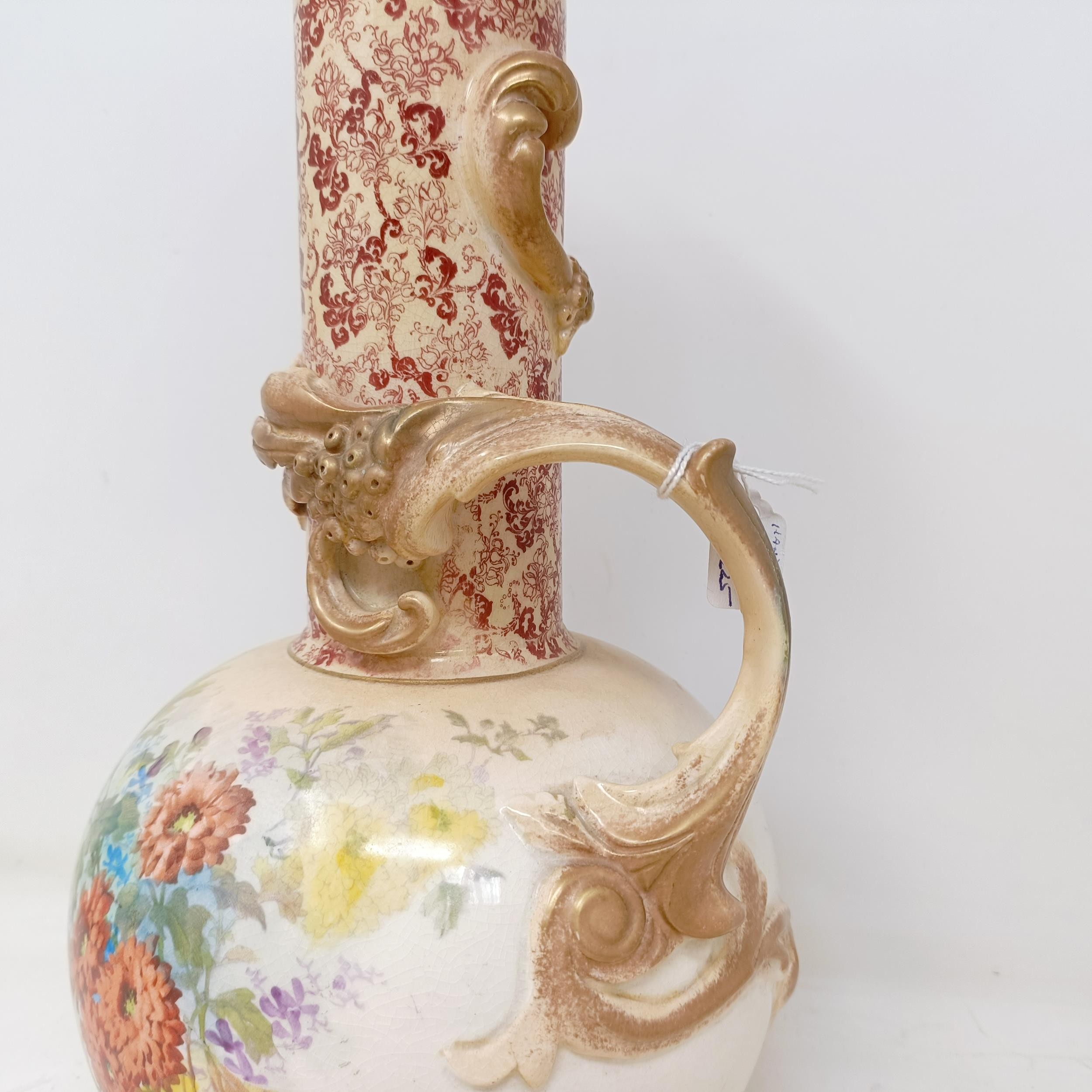 A Doulton Burslem ewer, decorated flowers, 34 cm high, a vase, 28 cm high, a twin handled vase, 18 - Image 19 of 22