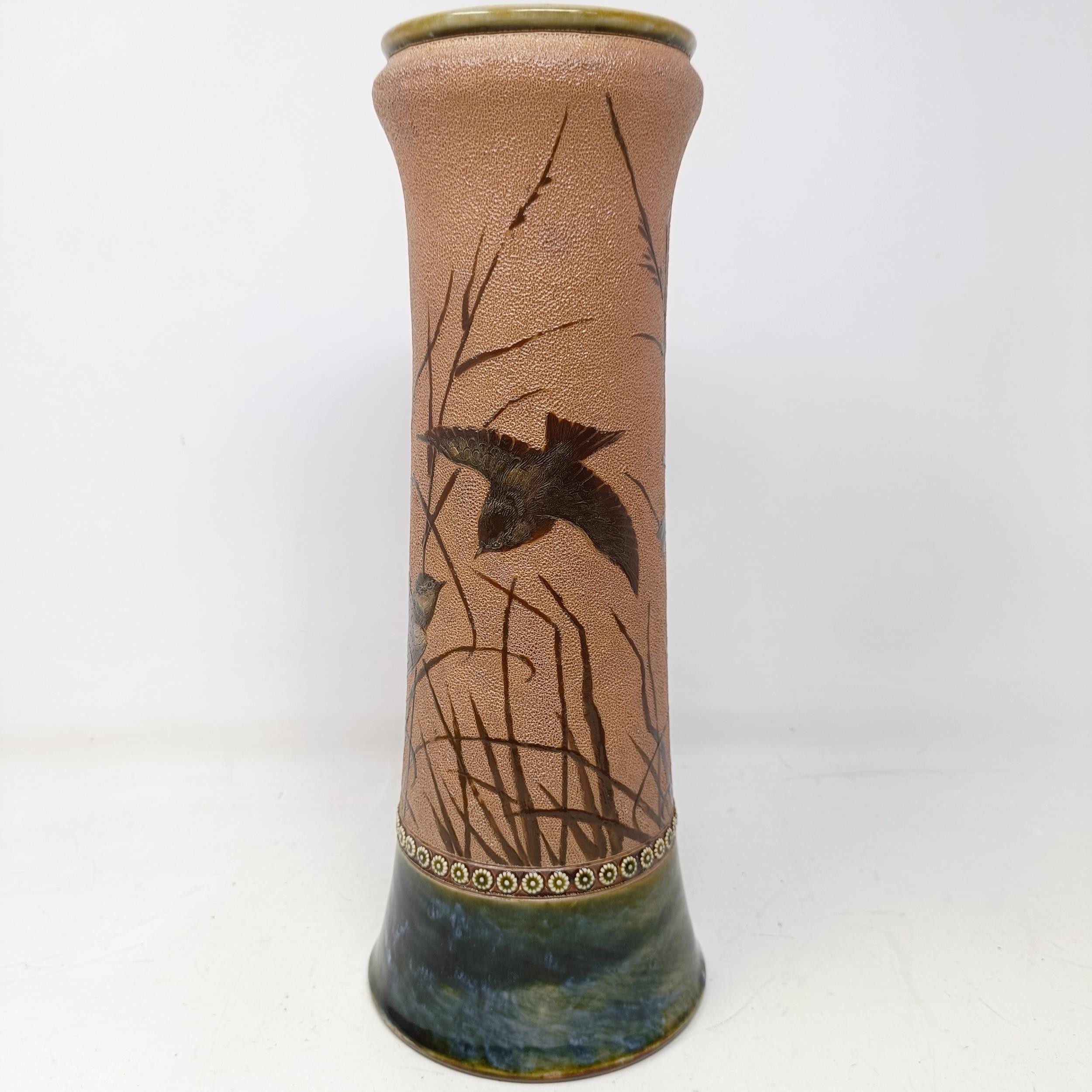 A Royal Doulton vase, by Florence Barlow, decorated birds, 33 cm high No chips, cracks or - Image 3 of 6