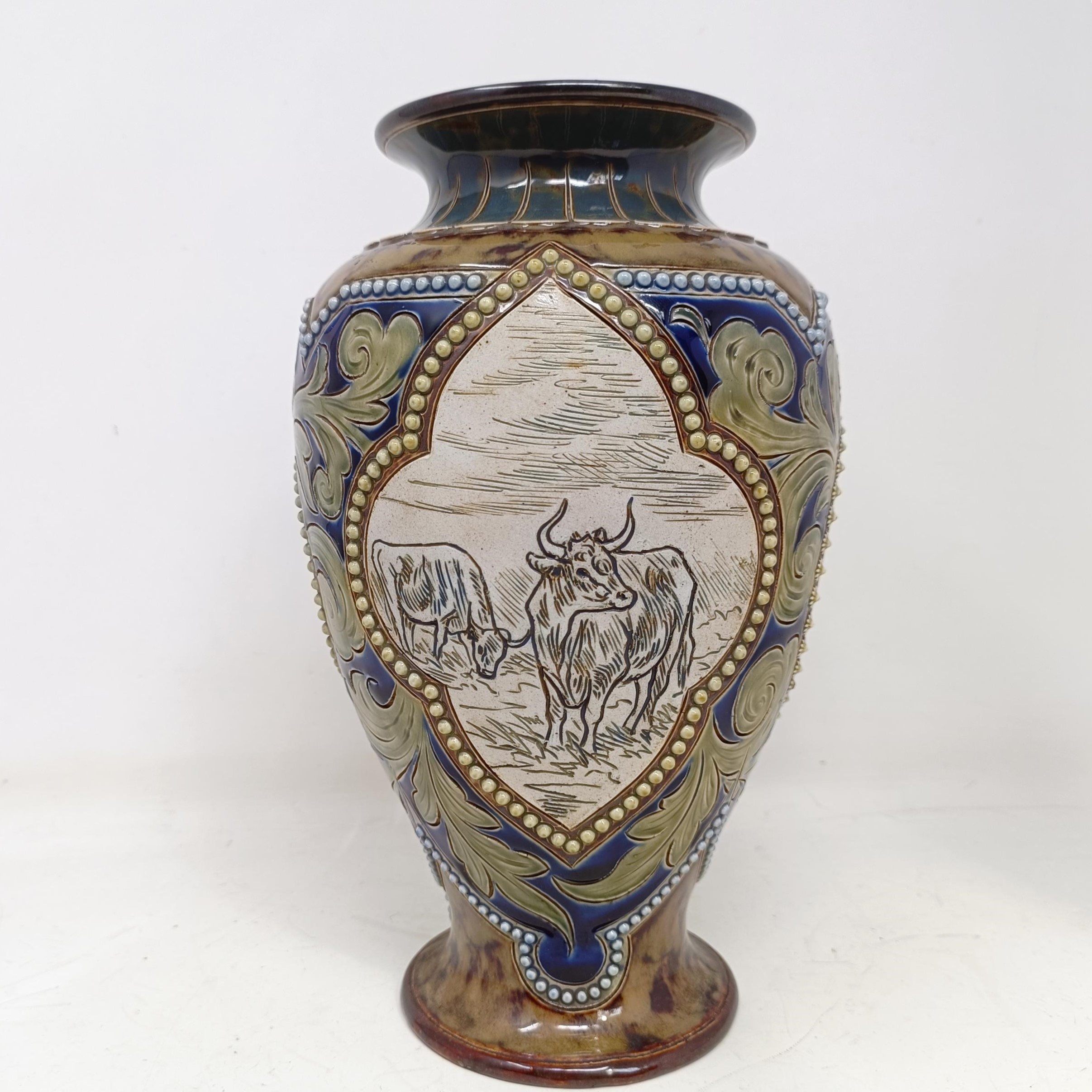 A Royal Doulton vase, by Hannah Barlow, decorated with cows, 27 cm high Chip to base, most of - Image 2 of 7