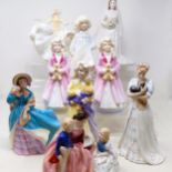 A Royal Doulton figure, Bedtime Story HN2059, Delphine HN2136, Charity HN3087, Faith HN3082, Hope