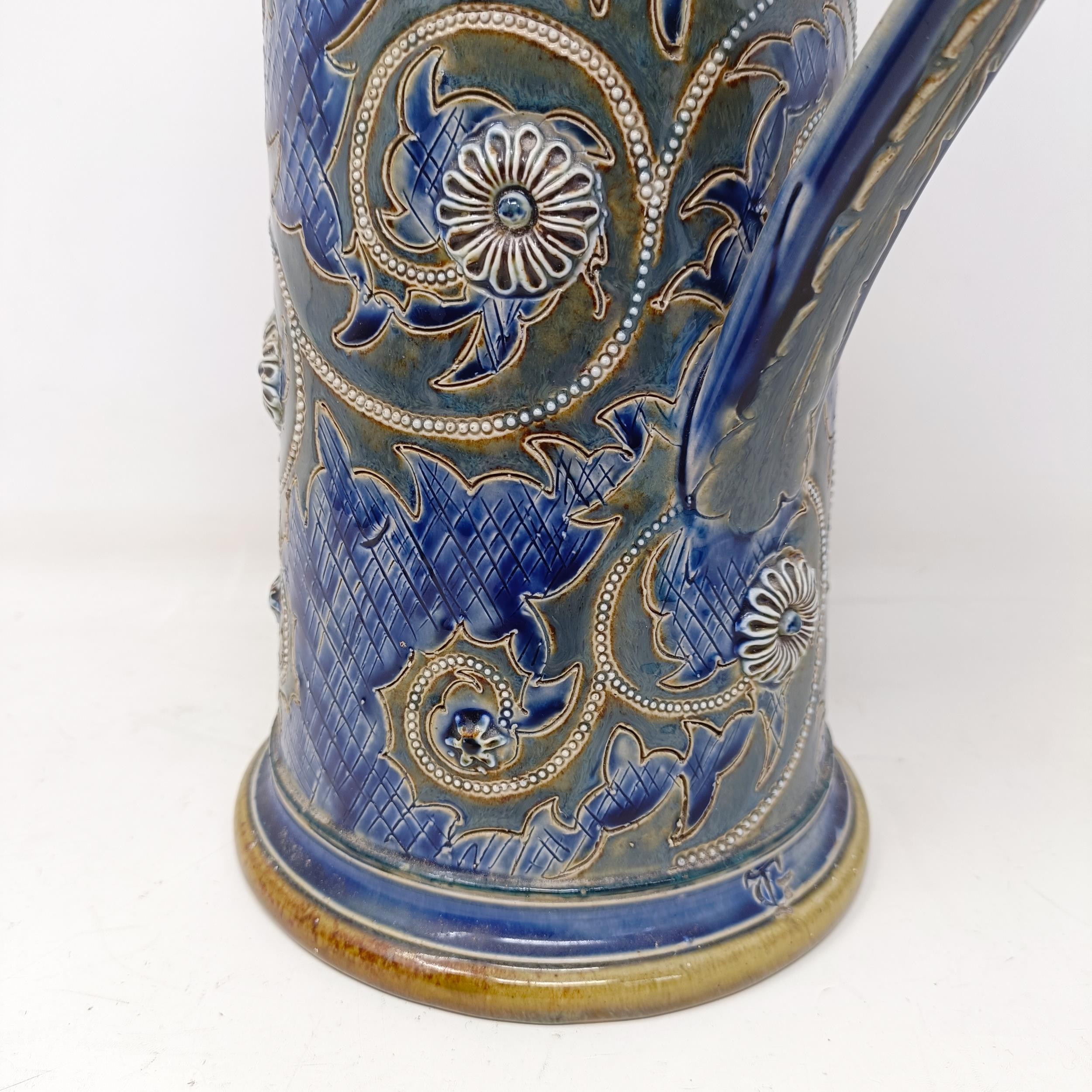 A Doulton Lambeth jug, by George Tinworth, decorated floral motifs, with a silver mount, marks - Image 4 of 11