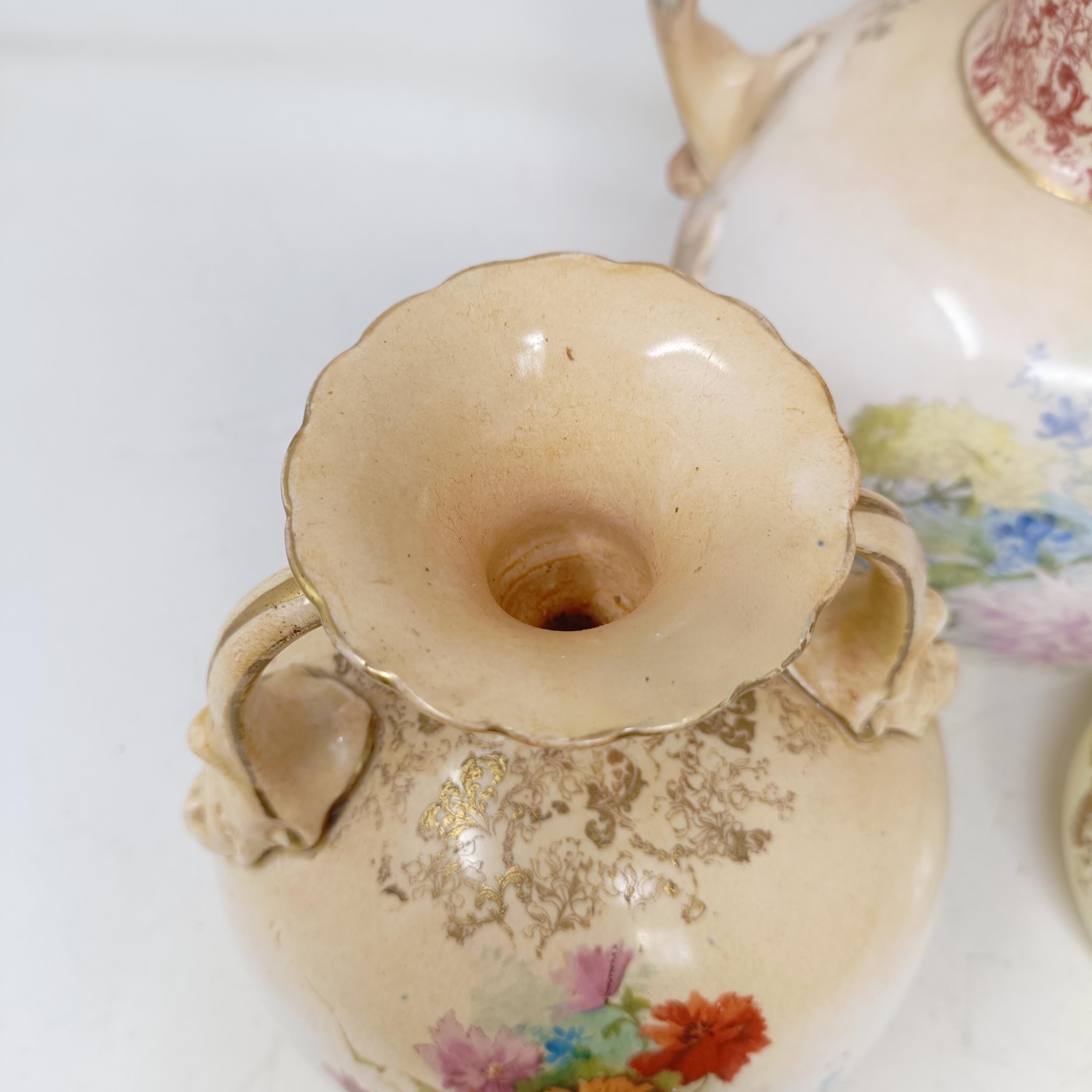 A Doulton Burslem ewer, decorated flowers, 34 cm high, a vase, 28 cm high, a twin handled vase, 18 - Image 12 of 22