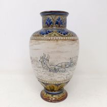 A Doulton Lambeth vase, by Hannah Barlow, decorated a deer, 23 cm high No chips, cracks or