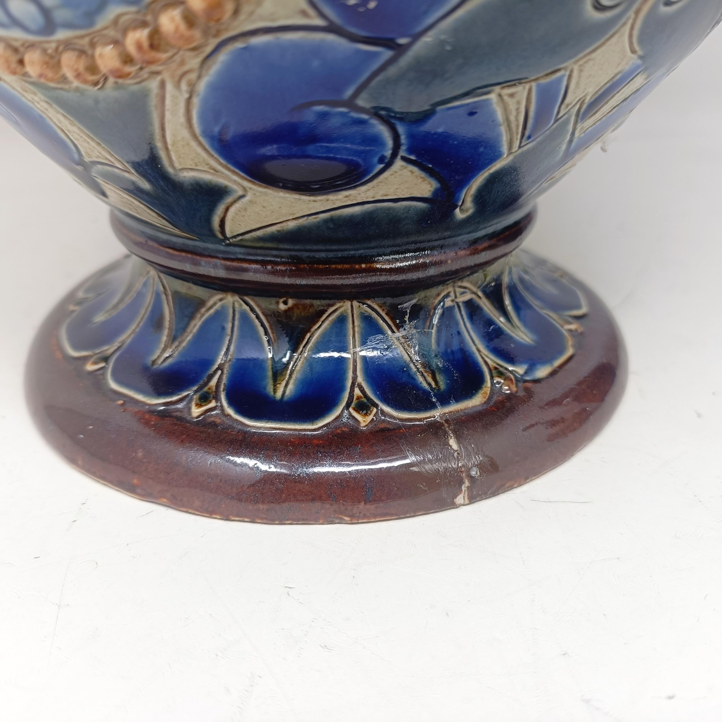 A Doulton Lambeth vase, by Elsa Simmance, decorated flowers, 37 cm high Base is cracked and glued - Image 5 of 8